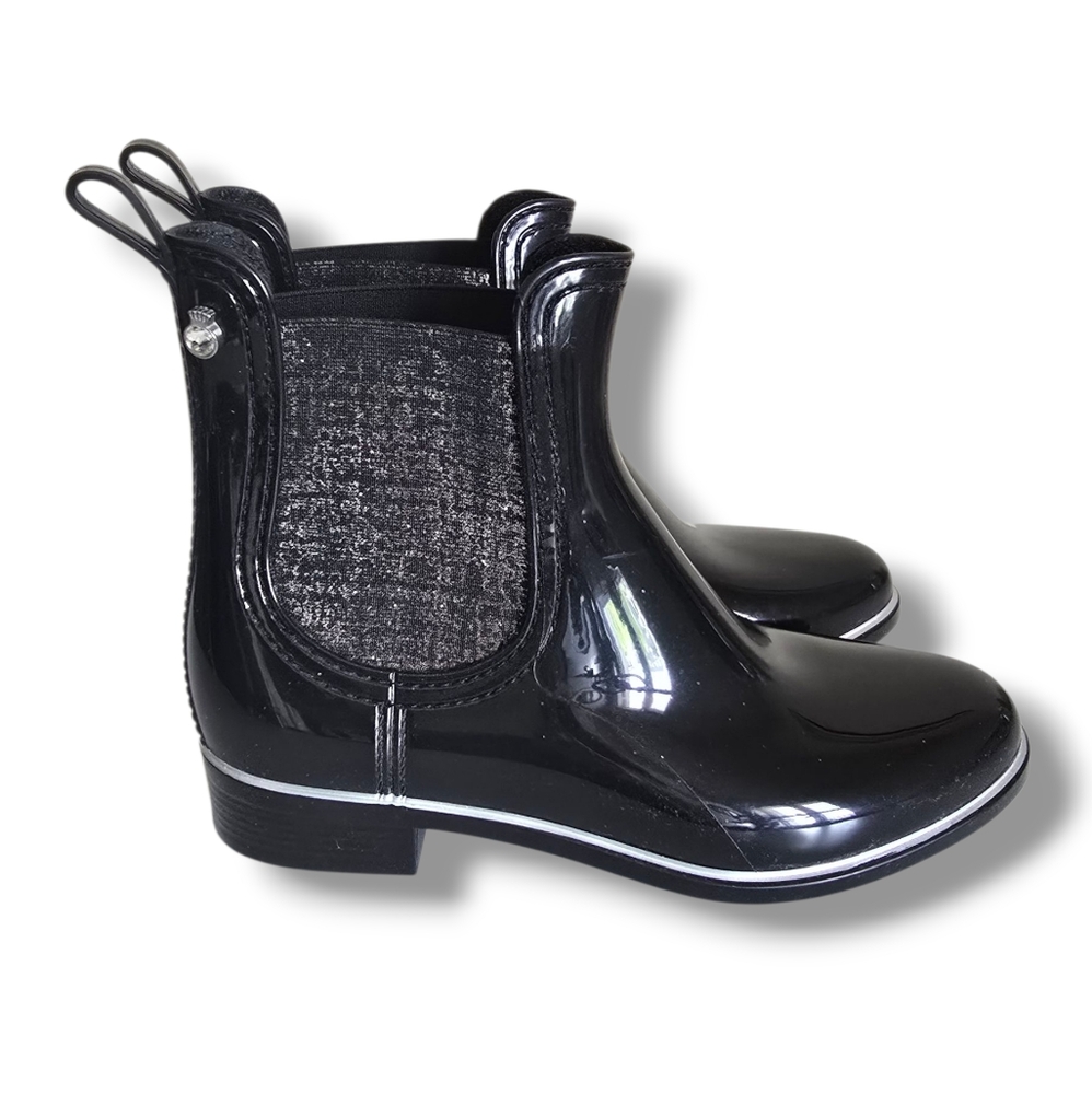 Like New 🩶🖤 Lemon Jelly Sardenha Wellington Black Rubber Glossy Glitter Boots - Picture 7 of 16